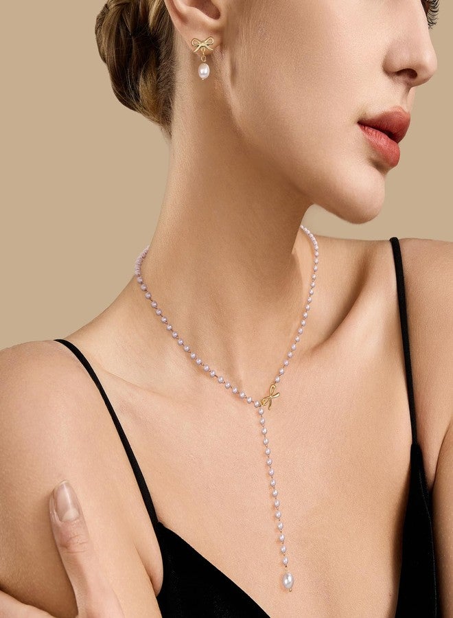 Raicegs Pearl Jewelry Set for Women Wedding Gold Pearl Bow Necklace Bracelet Earrings Set Bride Bridesmaid Dainty Bow Jewelry Gift for Women - Image 2